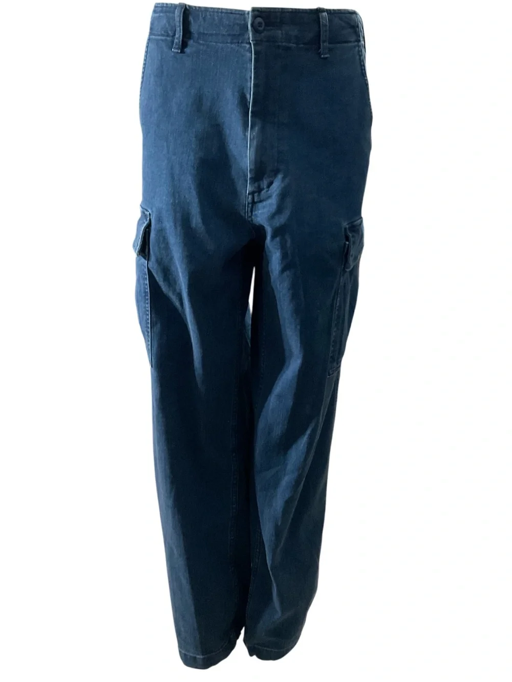 Uniqlo Mens Blue Denim Cargo Utility Pants Drawstring Inseam 29
